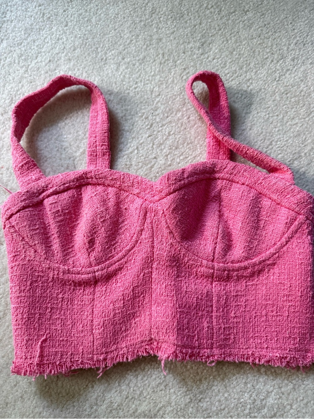 Zara Pink Textured Bustier Crop Top with Straps